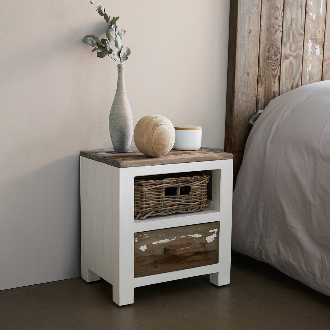 HONFLEUR - Comodino in legno massello riciclato 45 cm