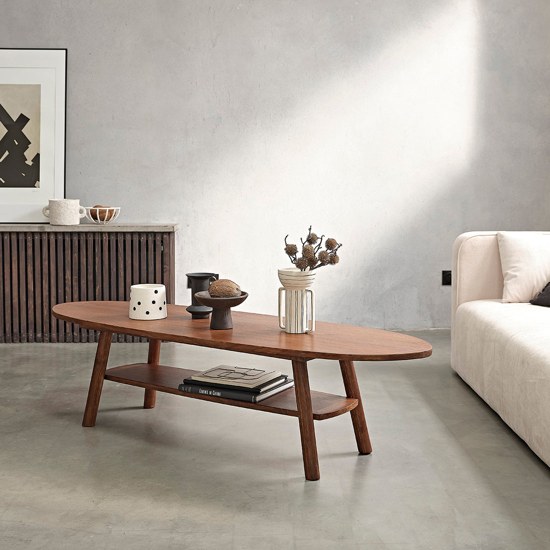 MILO - Tavolino in mindi massello con finitura in noce 160 cm