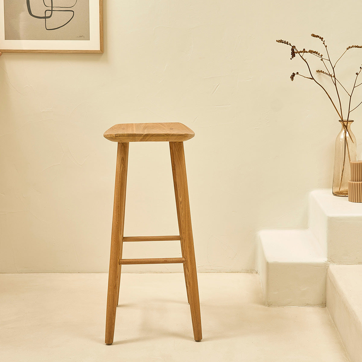 AMBRE - Sgabello da bar in teak massello 75 cm