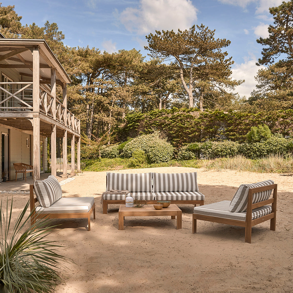 PALMA - Divano da giardino a righe in teak massello