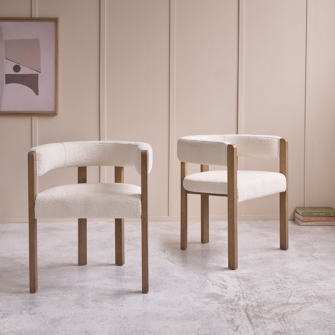 CLÉA - Set di 2 sedie in rovere e tessuto bouclé