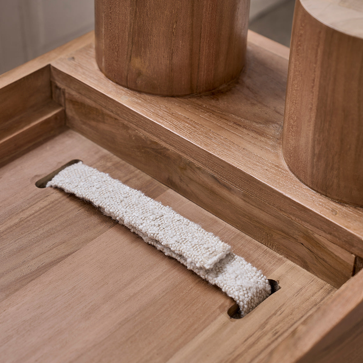 THÉODORE - Panca in teak massello e tessuto bouclé 100 cm