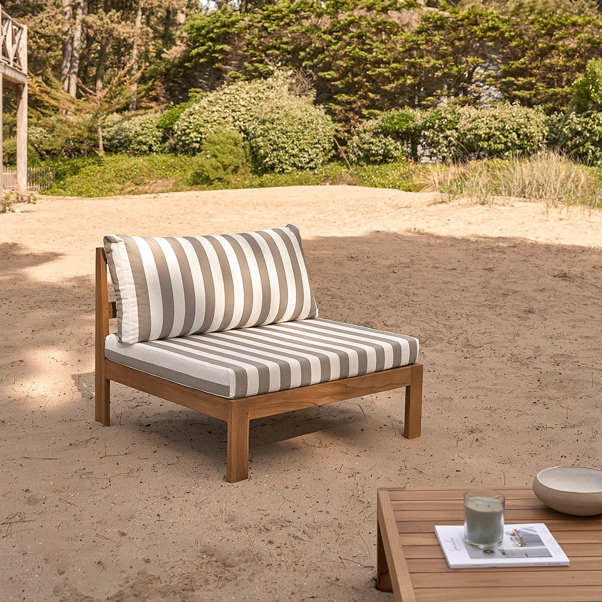 PALMA - Set di mobili da giardino basso in teak massello a righe
