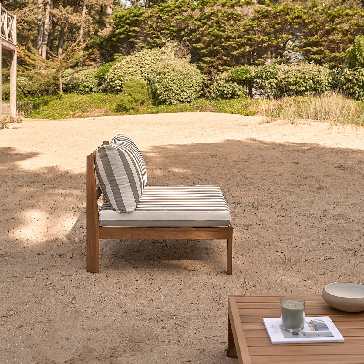 PALMA - Set di mobili da giardino basso in teak massello a righe