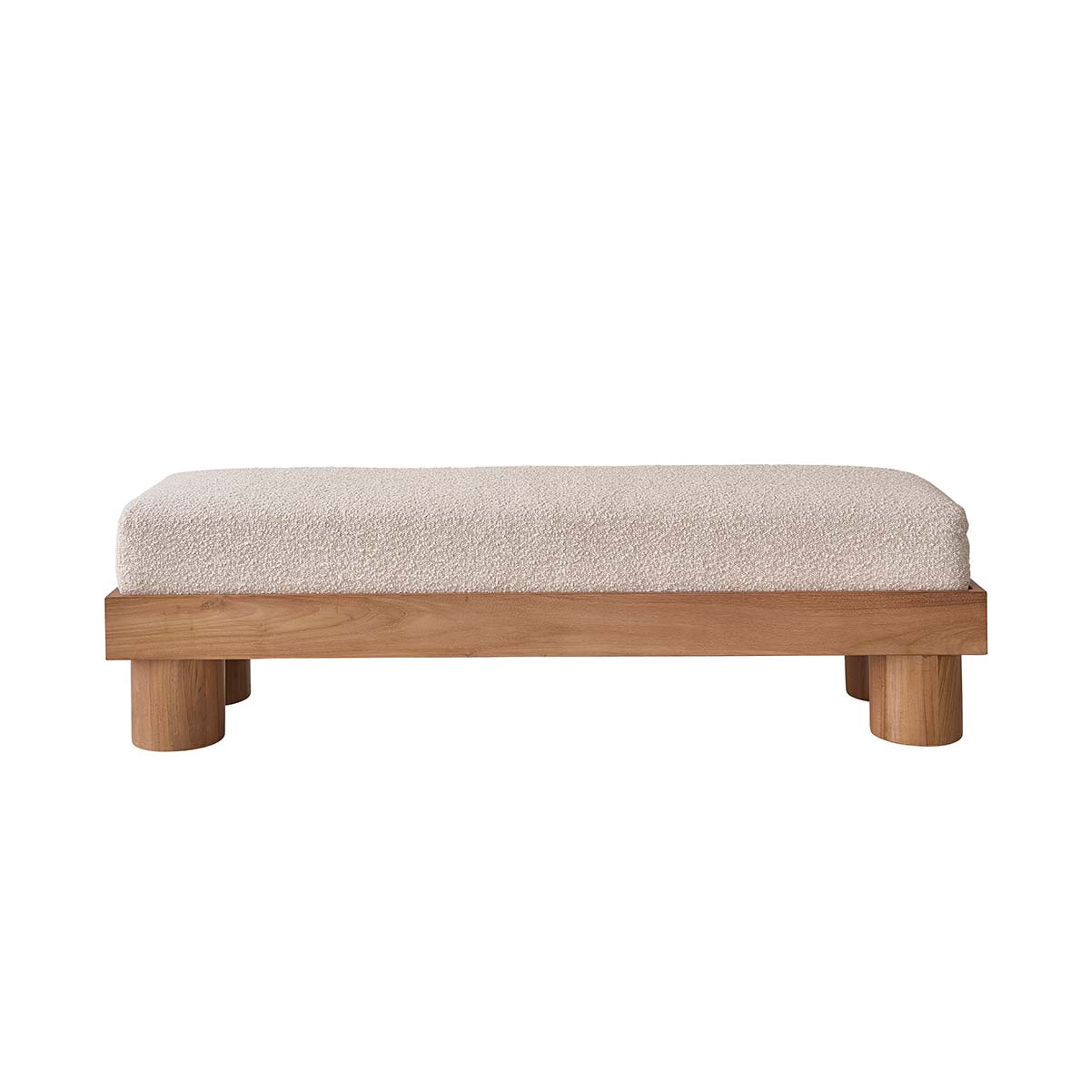 THÉODORE - Panca in teak massello e tessuto bouclé 140 cm