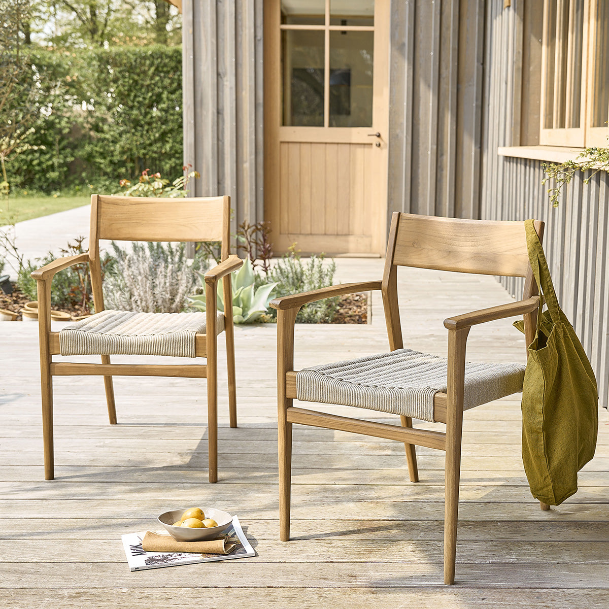 LIVIE - Poltrona da giardino in teak massello e corda beige