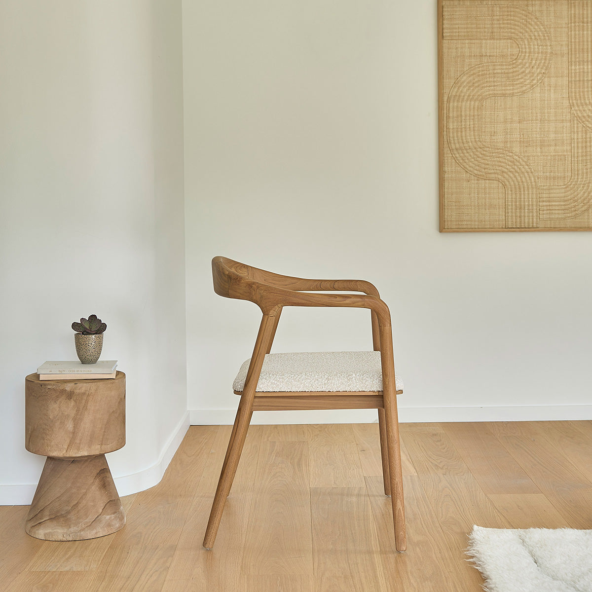 AMBRE - Sedia in teak massello con seduta bouclé