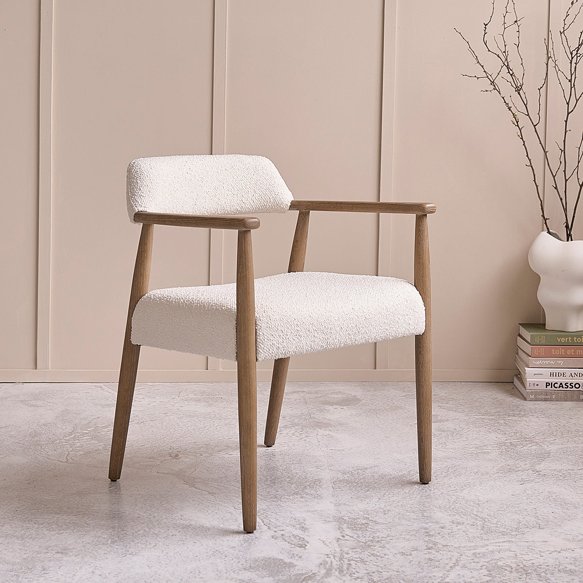 LUISA - Set di 2 sedie in rovere massello e tessuto bouclé