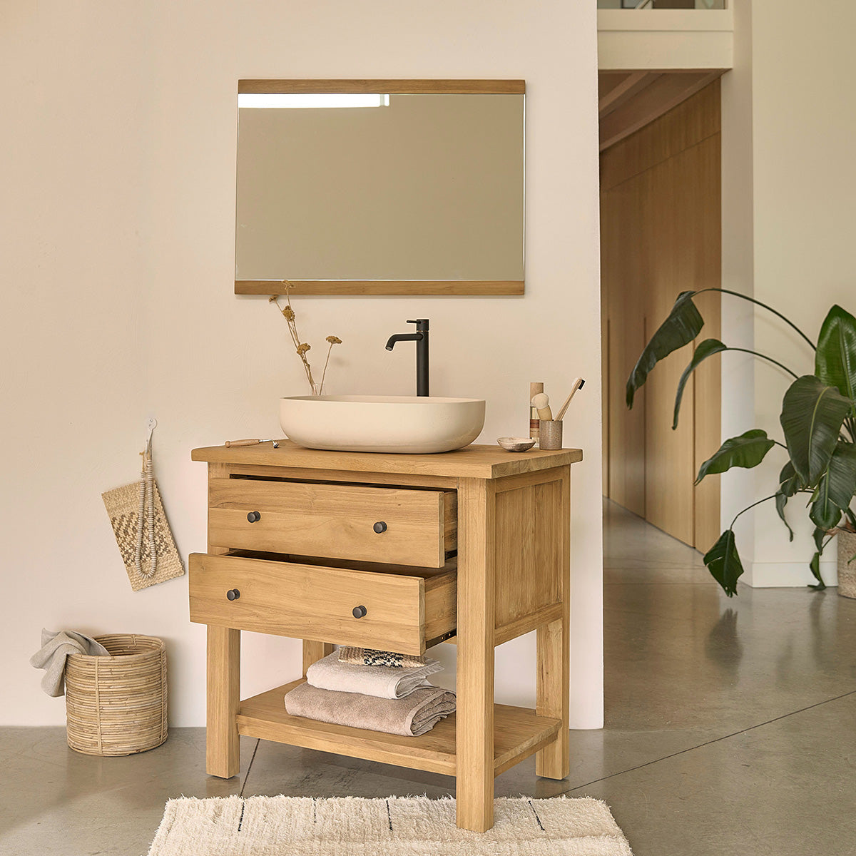 NAHELE - Mobile sottolavabo in teak massello riciclato 82 cm