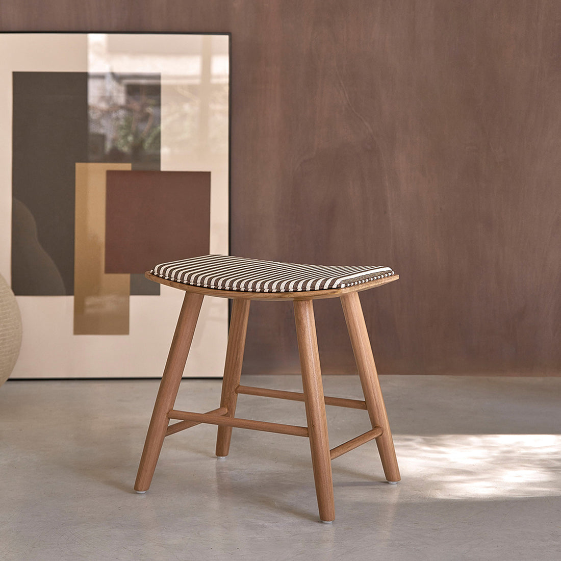 AMBRE - Sgabello da bar in teak massello con seduta a righe 45 cm