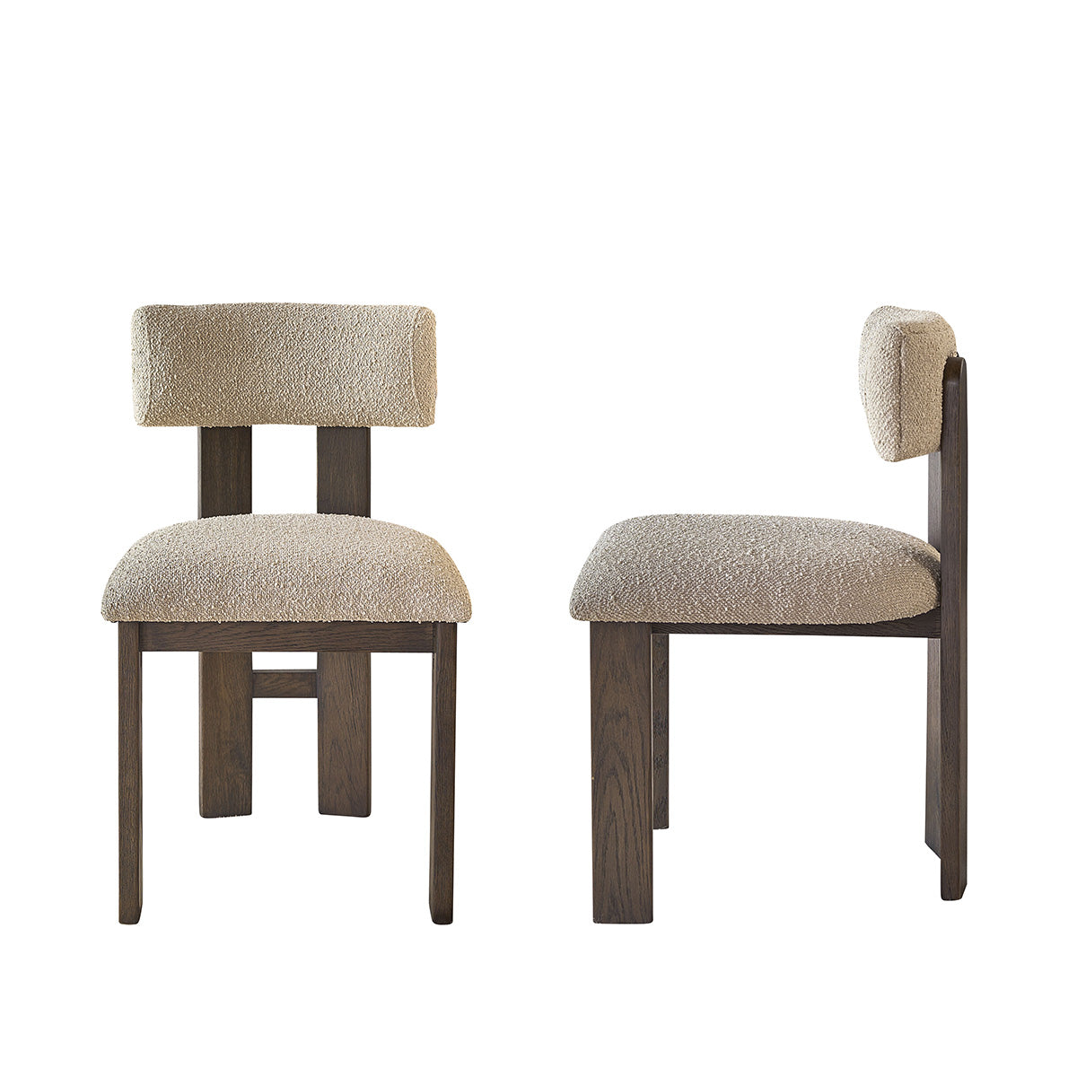 NOÉ - Set di 2 sedie in rovere marrone massello e tessuto bouclé beige
