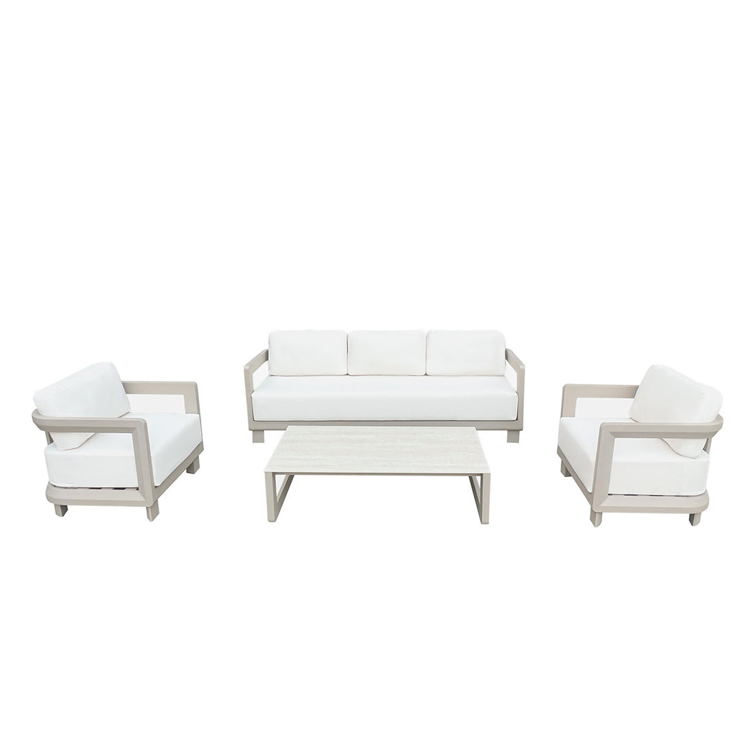 CALIZA - Salotto basso da giardino in alluminio color tortora 5 pers.