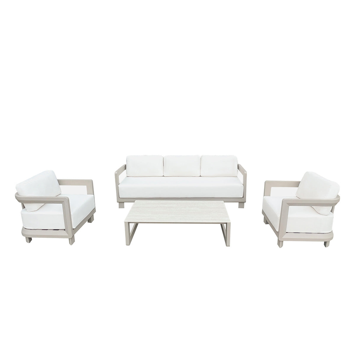 CALIZA - Salotto basso da giardino in alluminio color tortora 5 pers.