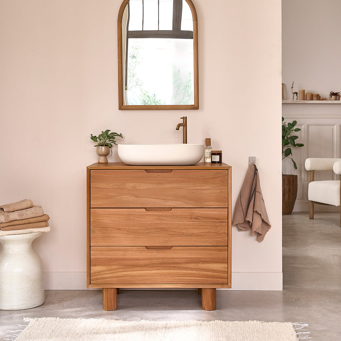 GUSTAVE - Mobile da bagno in teak massello da 80 cm