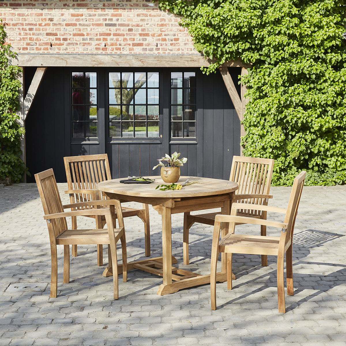 MIDLAND - Set di mobili da giardino in teak con tavolo allungabile per 4/6 pers.