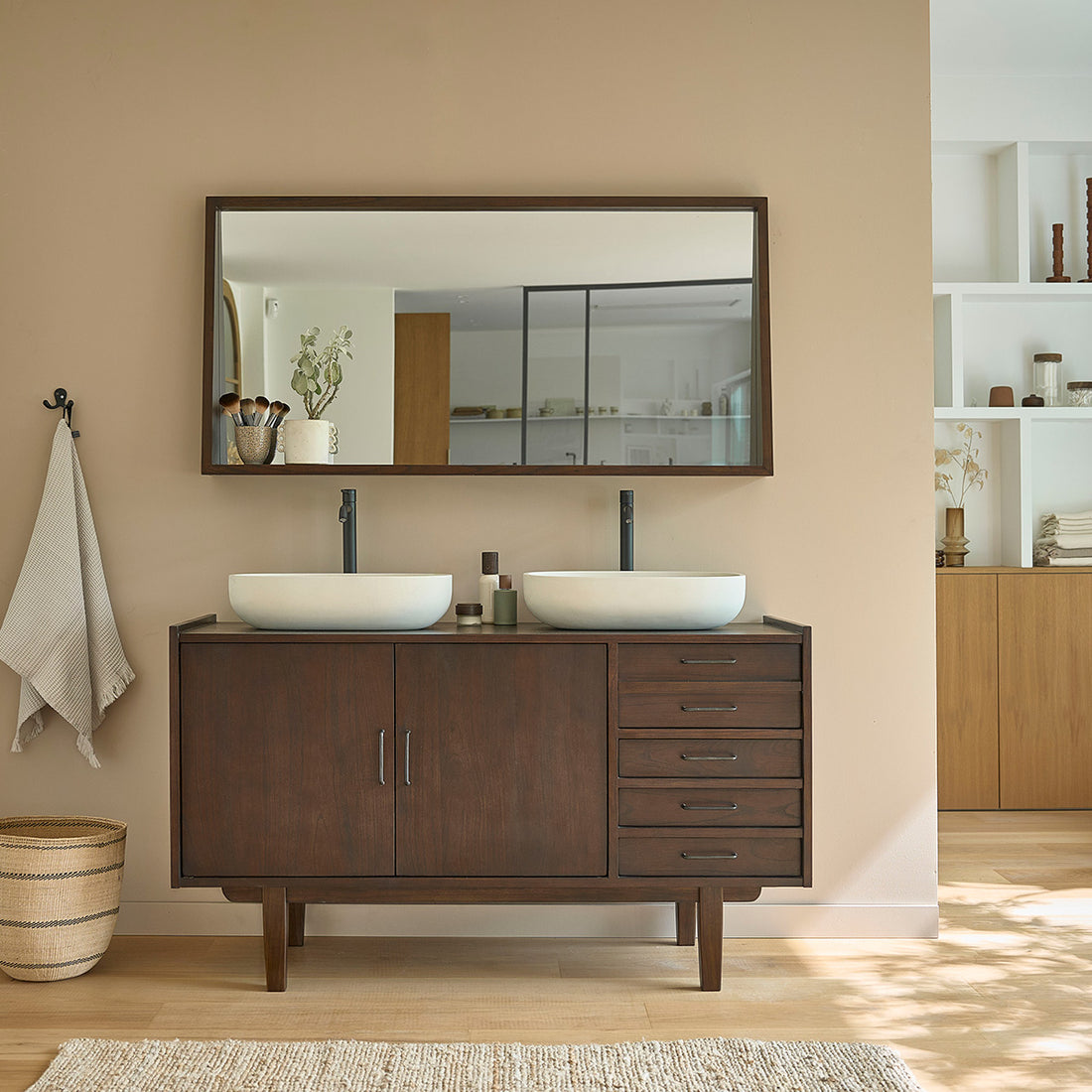 VINTAGE - Mobile da bagno in mindi massello 135 cm cassetti