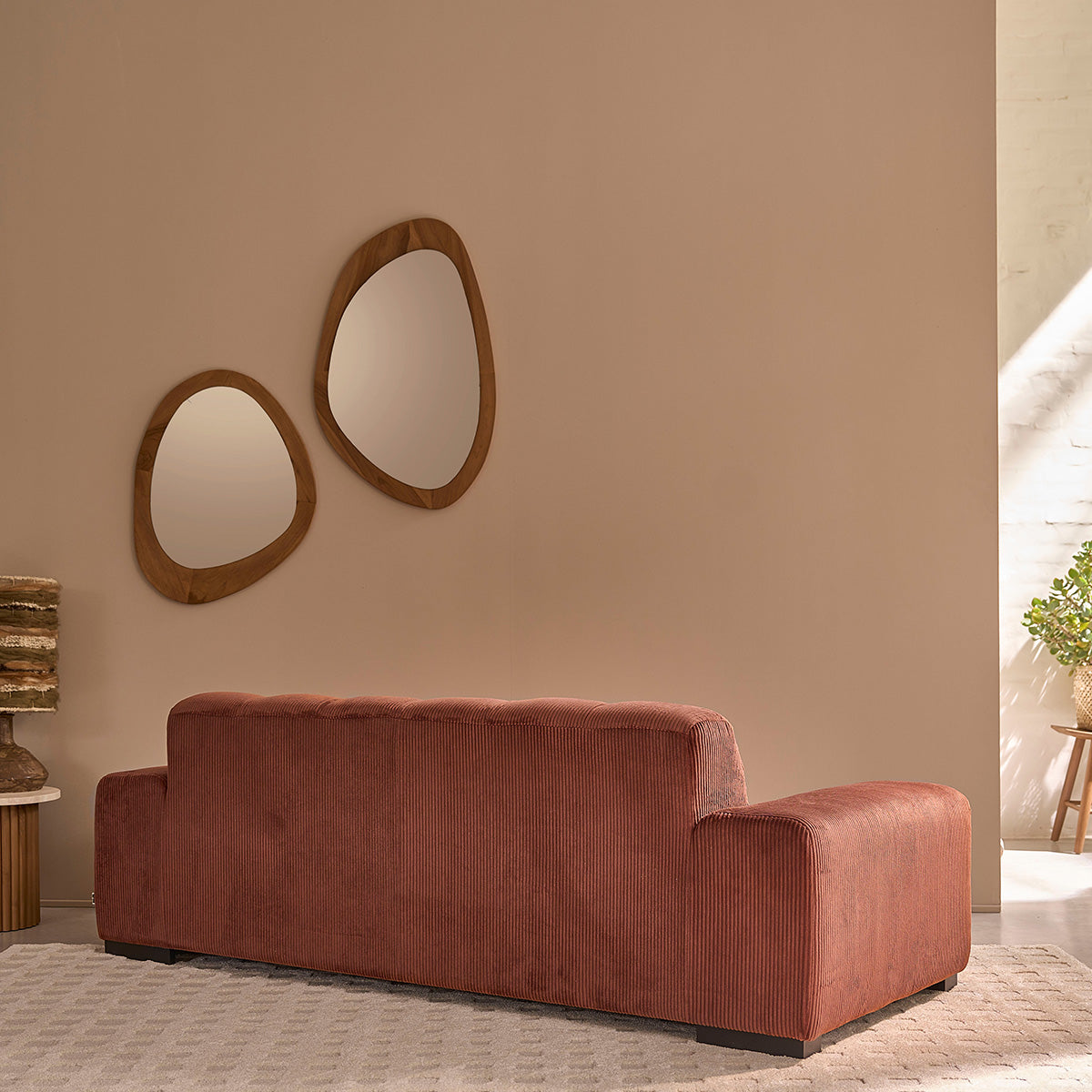 ALPHONSE - Divano diritto 3 posti in velluto a coste terracotta