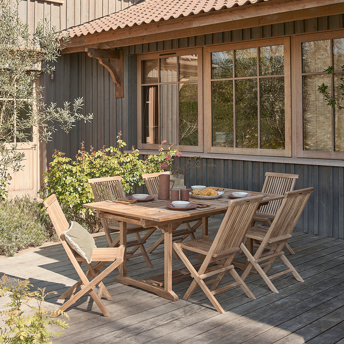 MALTE - Set di mobili da giardino in teak massello con tavolo allungabile 8/10 pers.