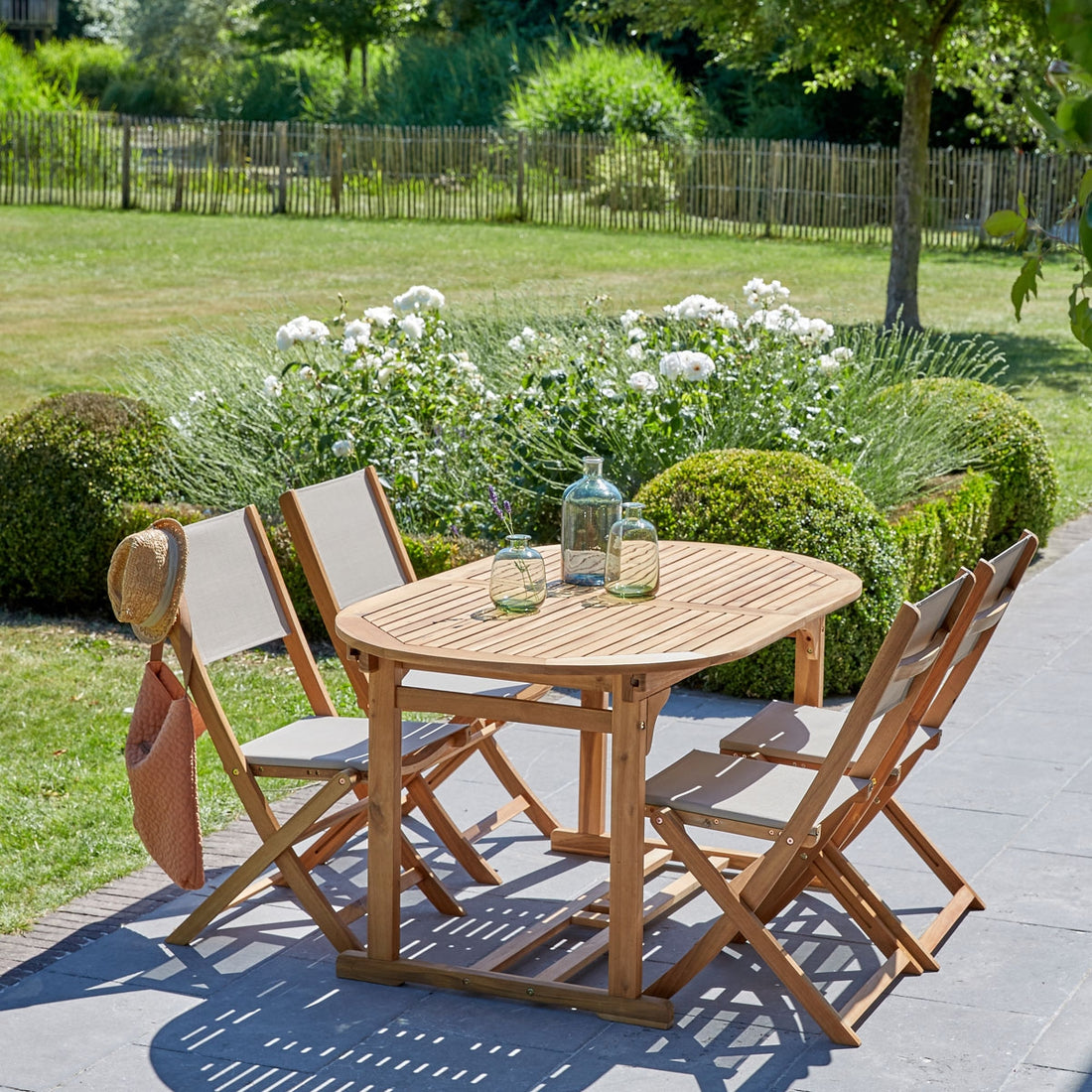 HANOÏ - Set di mobili da giardino in legno massello di acacia FSC e textilene grigio 4 pers.