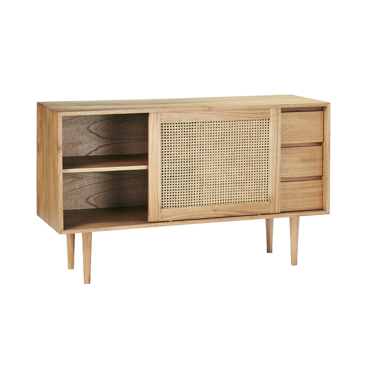 HANA - Cassettiera in mindi massello e cannage, 135 cm