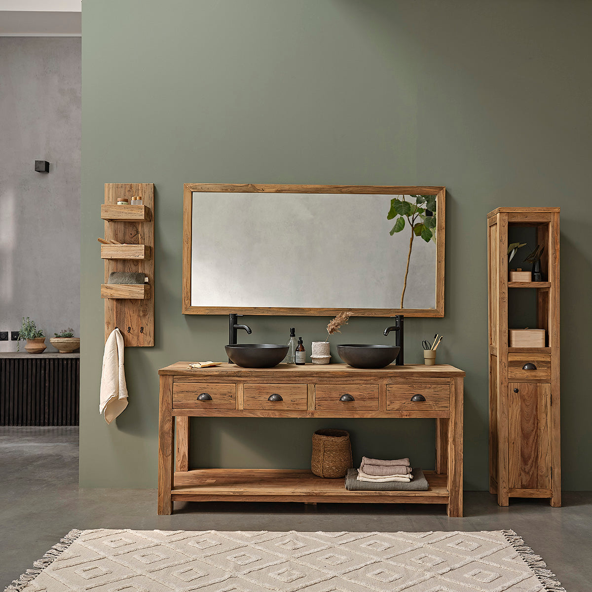 AUSTIN - Specchio rettangolare in teak massello riciclato 160x80 cm