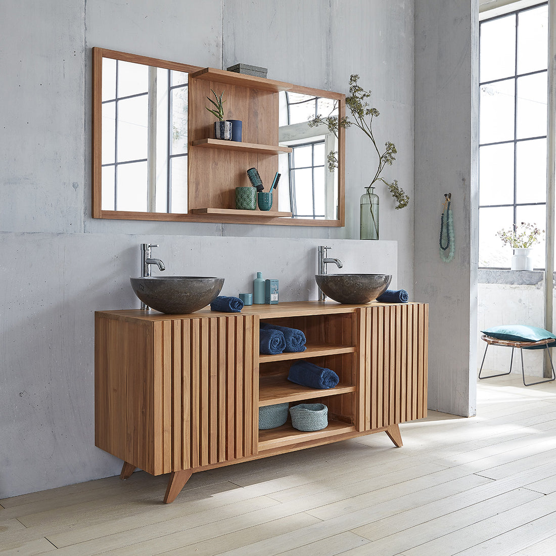RIO - Mobile per lavabo in teak massello da 160 cm con doghe