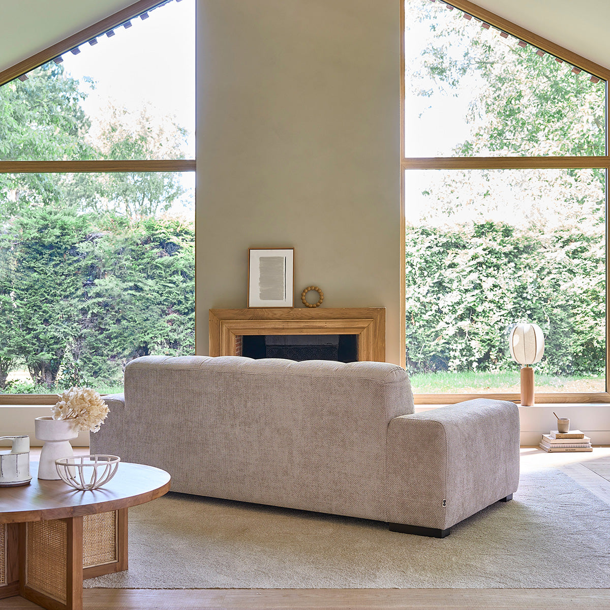 ALPHONSE - Divano dritto a 3 posti in velluto intrecciato beige