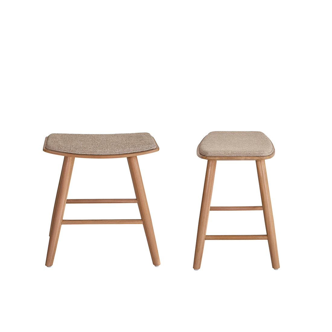 AMBRE - Set di 2 sgabelli da bar in teak massello e velluto écru 45 cm