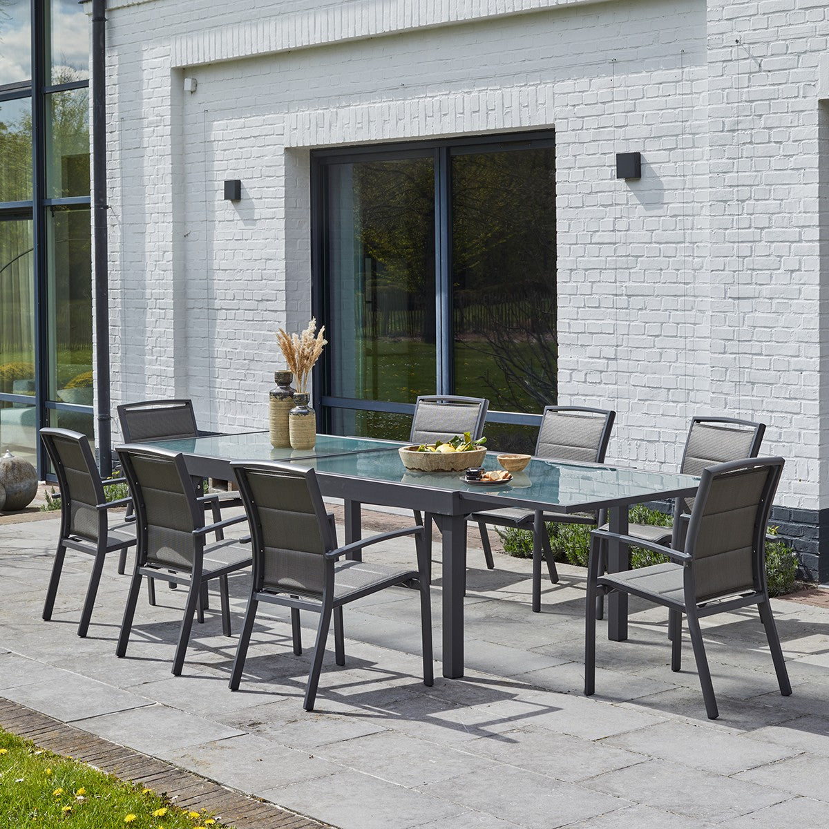 MODULO - Set di mobili da giardino in alluminio grigio con tavolo allungabile 8/12 pers.