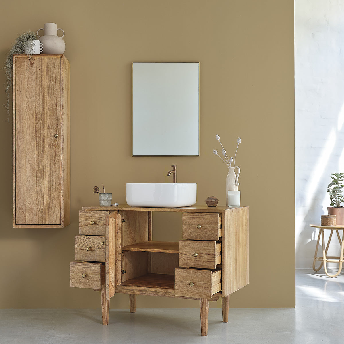 FIFTIES - Mobile per lavabo in mindi massello 100 cm