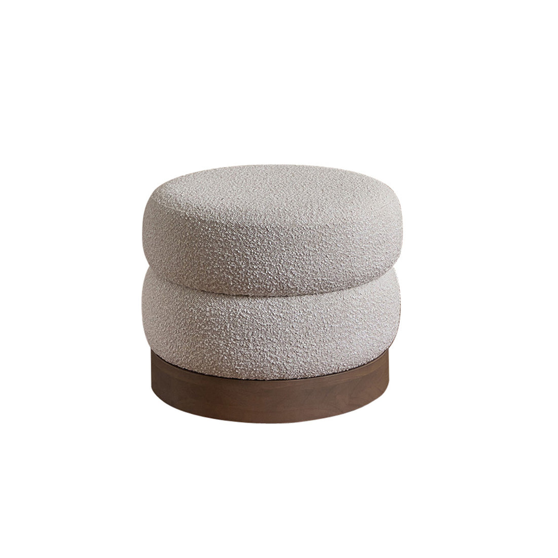 TANE - Pouf in mindi massello e tessuto bouclé bianco Ø55 cm