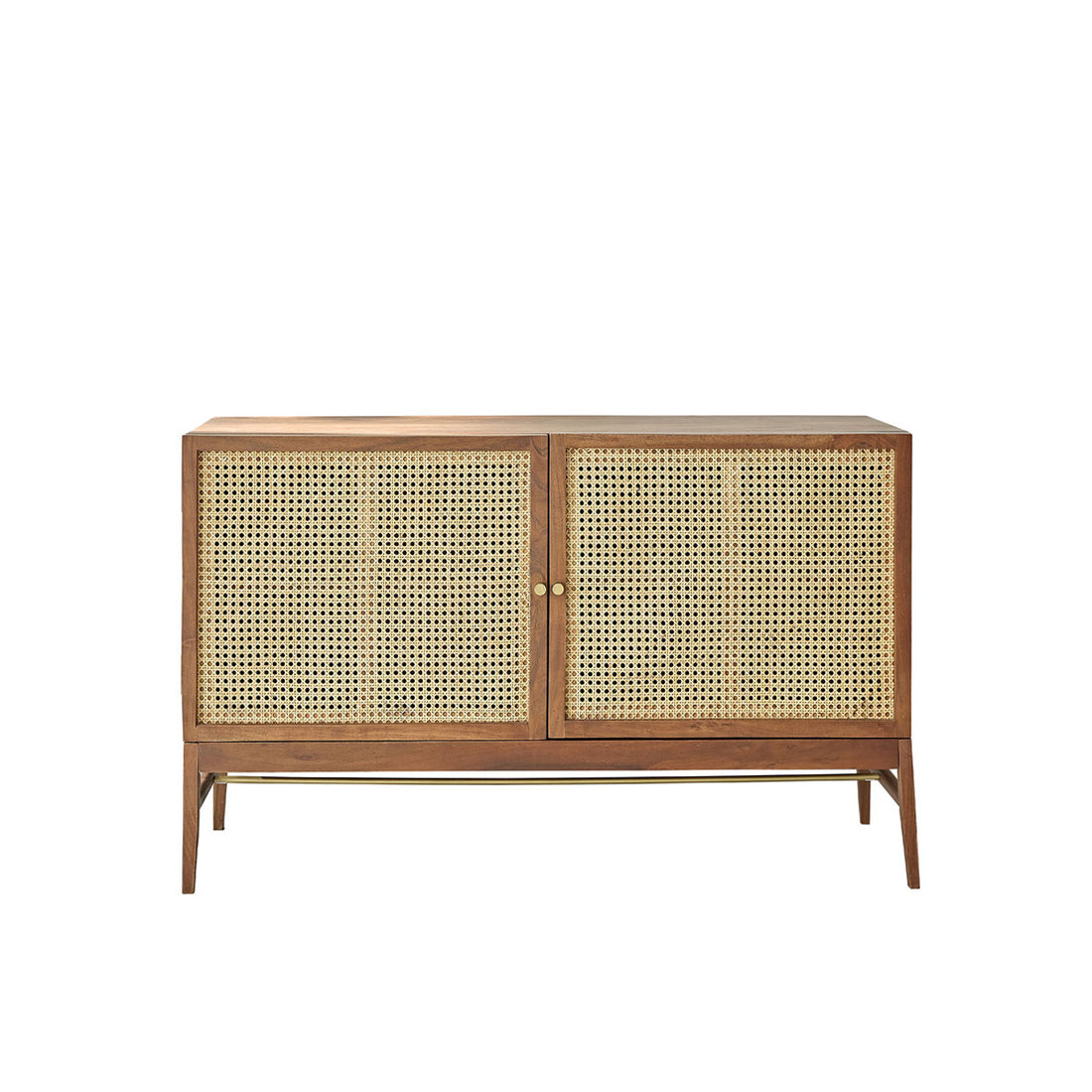 LEONTINE - Cassettiera in acacia massello finitura in noce e cannage 120 cm