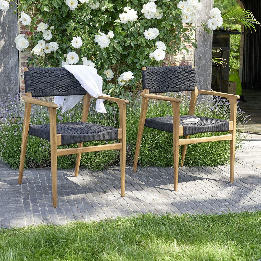 ESTHER - Poltrona da giardino in teak massello e corda nera (set di 2)