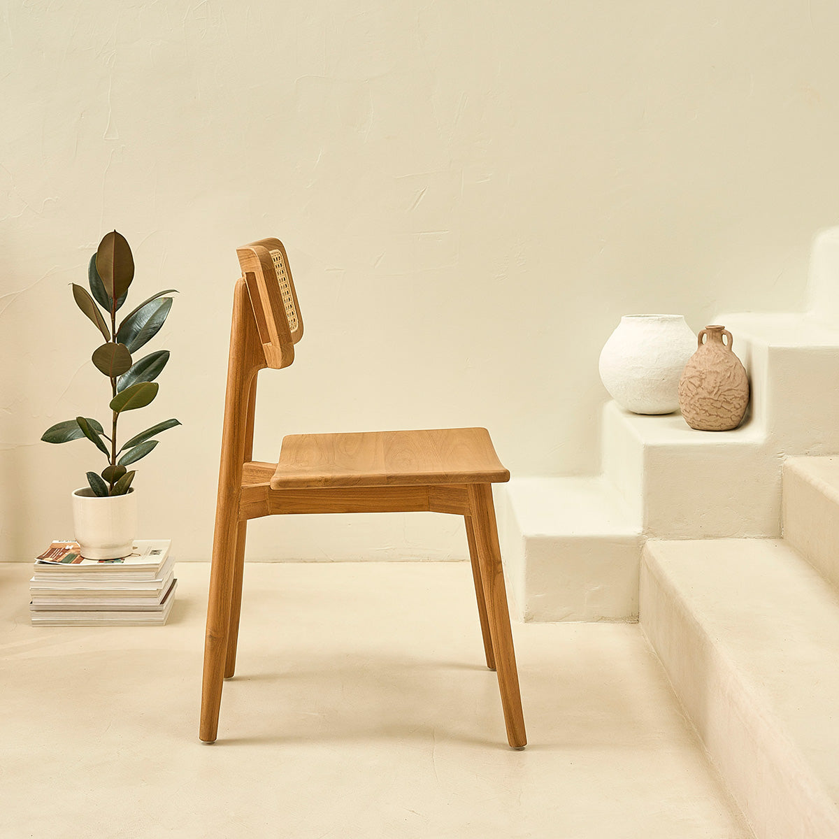 SIXTINE - Set di 2 sedie in teak massello e midollino