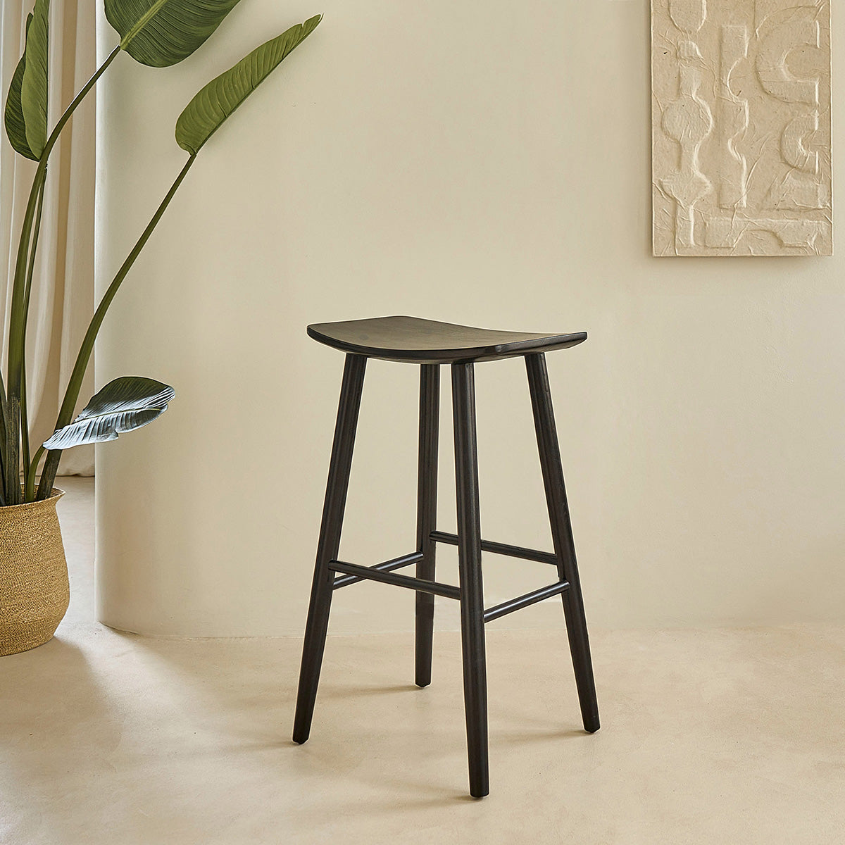 AMBRE - Sgabello da bar in teak massello nero 75 cm