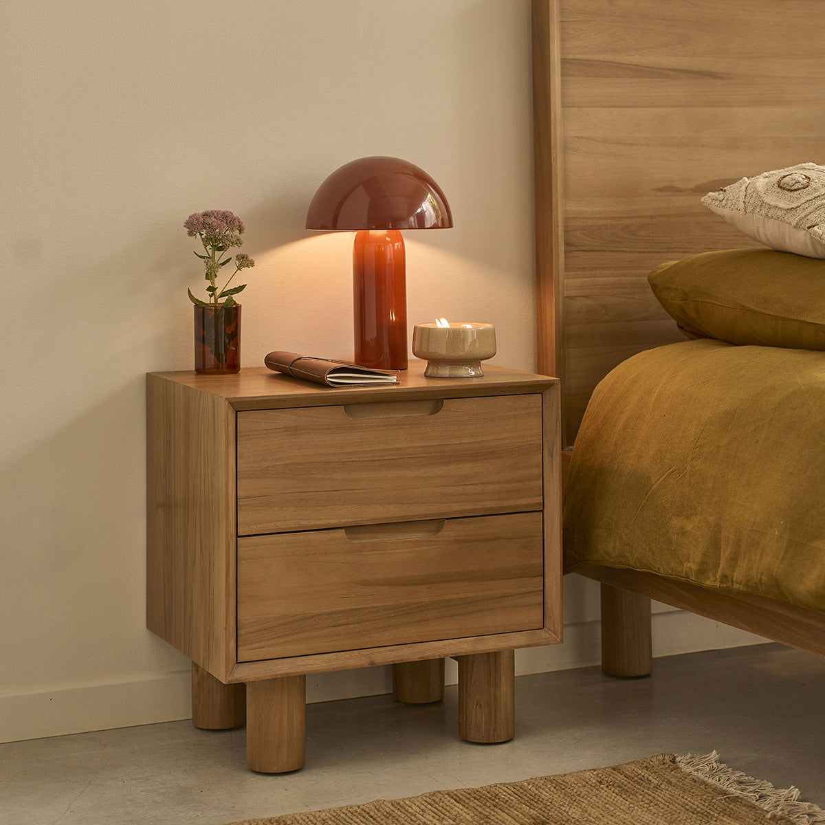 Collezione Gustave - Comodino in teak massiccio da 50 cm