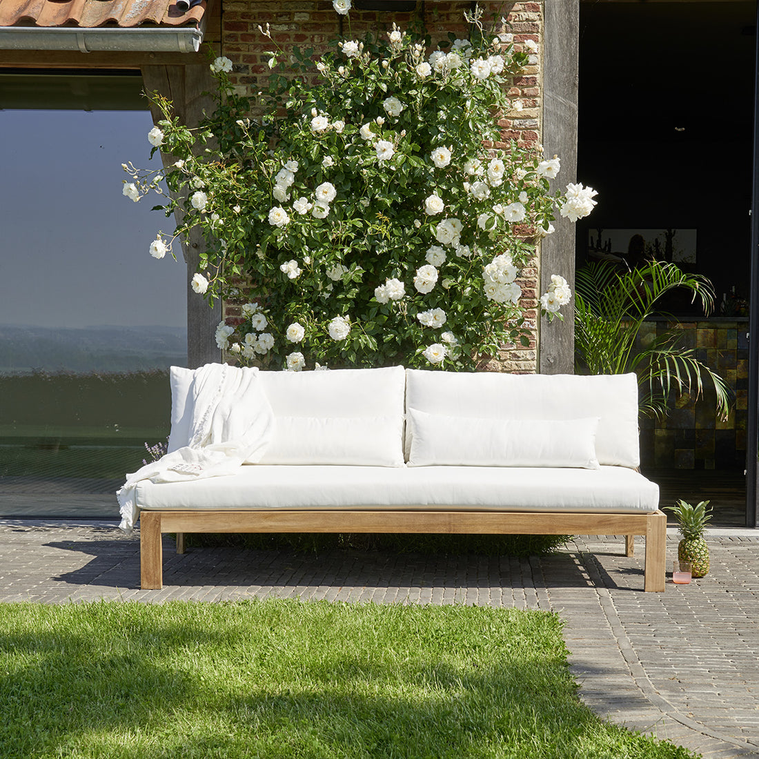 PALMA - Divano da giardino in teak massello bianco 3 pers.