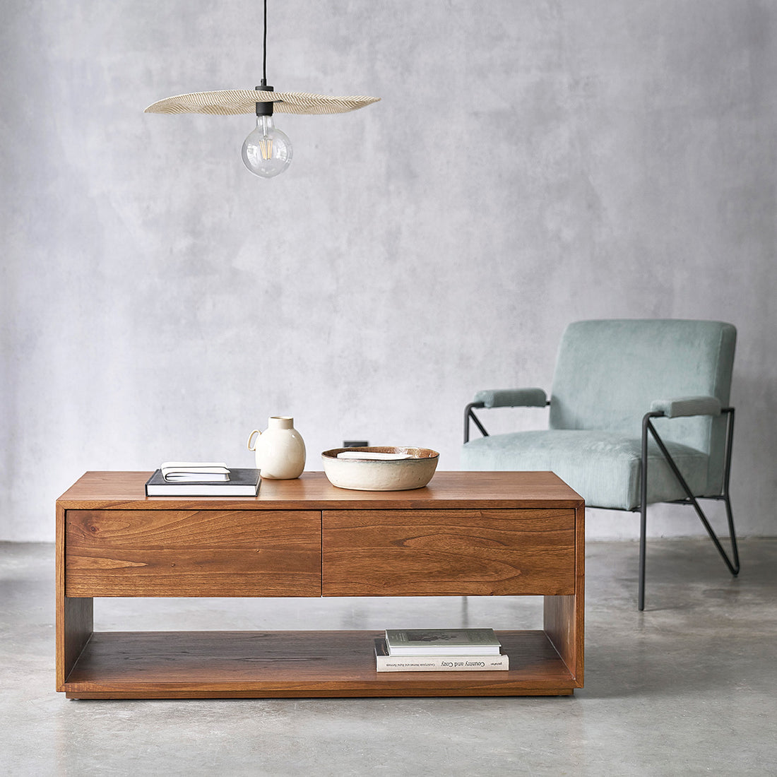 MILO - Tavolino in mindi massello con finitura in noce 120 cm