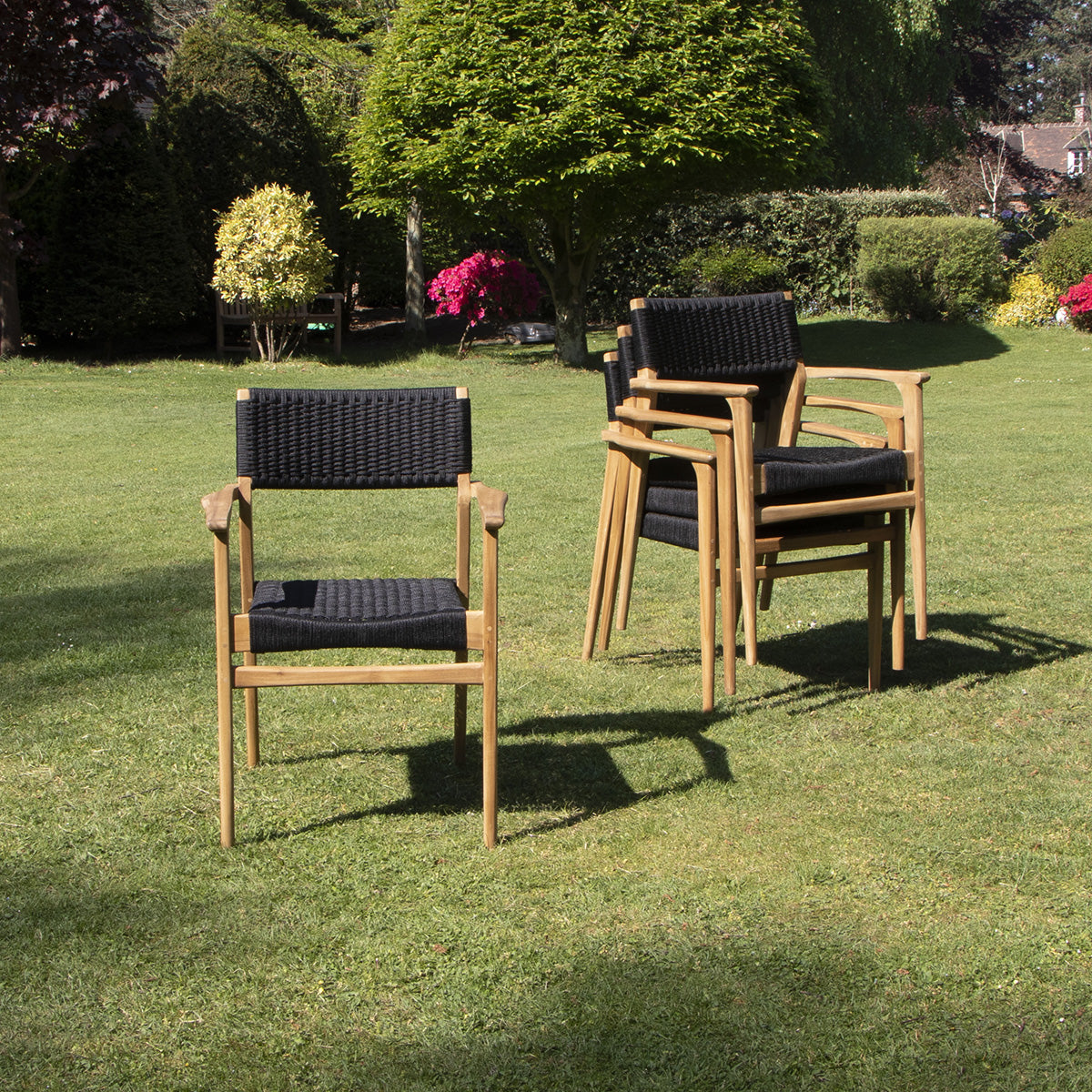 ESTHER - Set di mobili da giardino in teak massello e corda per 8 pers.