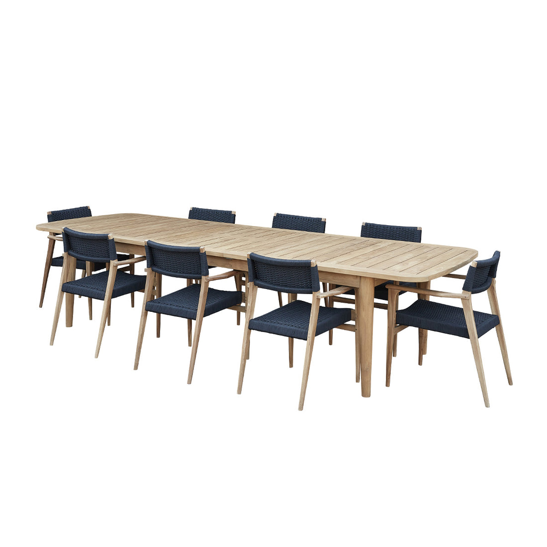 ESTHER - Set di mobili da giardino in teak riciclato nero con tavolo allungabile 8/10 pers.