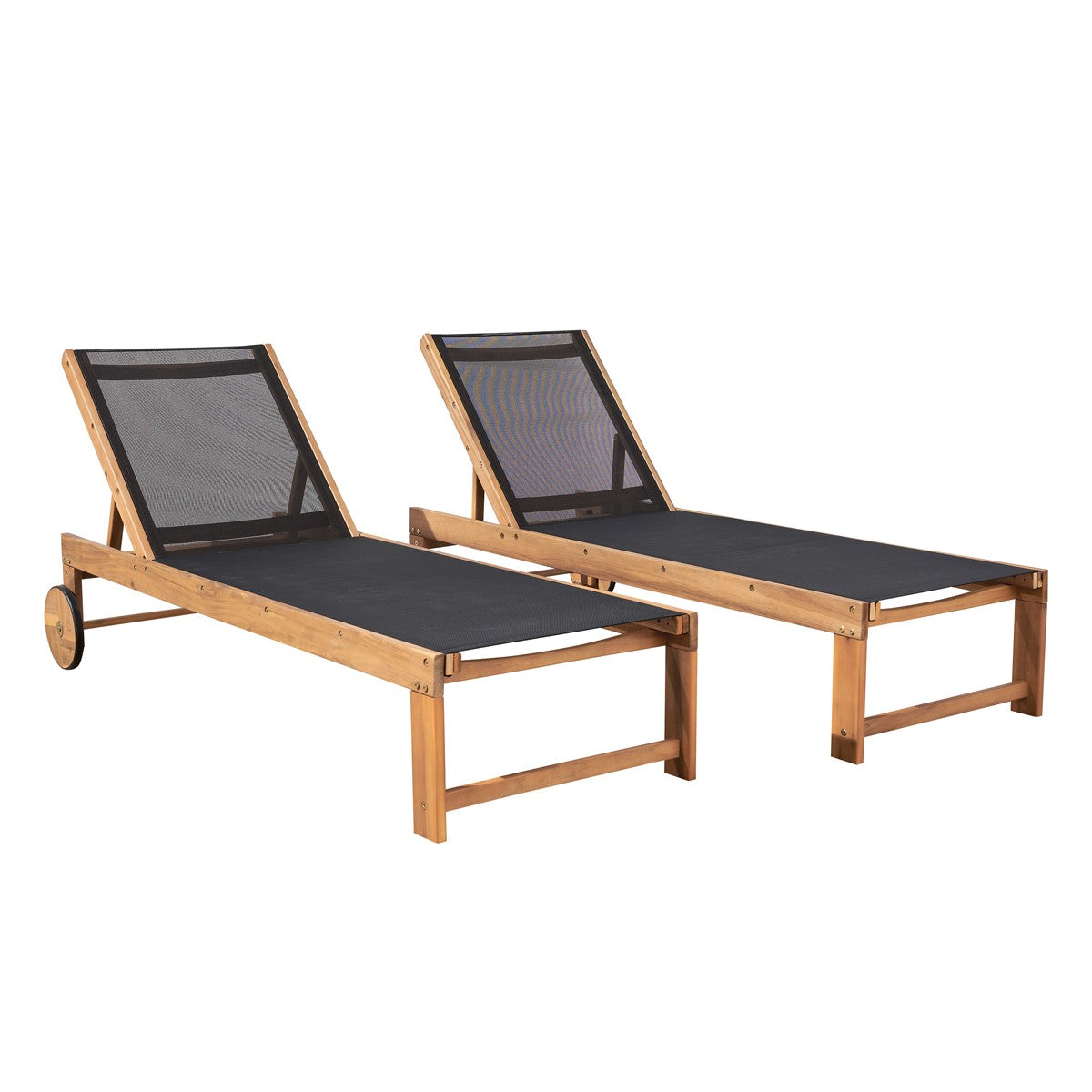 HANOÏ - Lettino in acacia massello e textilene nero (set di 2)