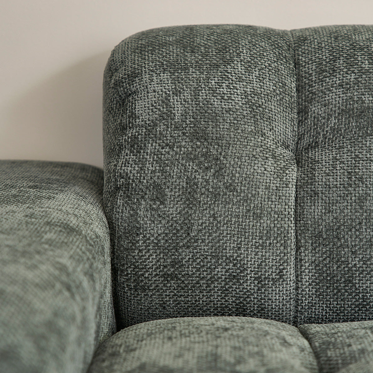 ALPHONSE - Divano dritto a 4 posti in velluto intrecciato grigio-verde