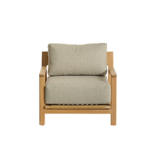 Poltrona da giardino in teak massiccio con cuscini grigi melange