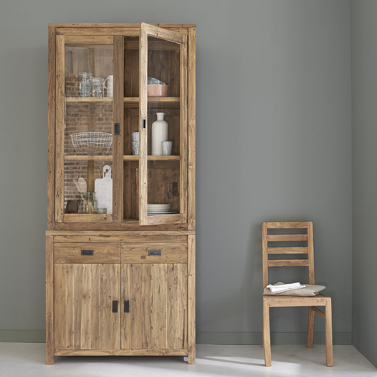 CARGO - Vetrinetta in teak massello riciclato 100 cm