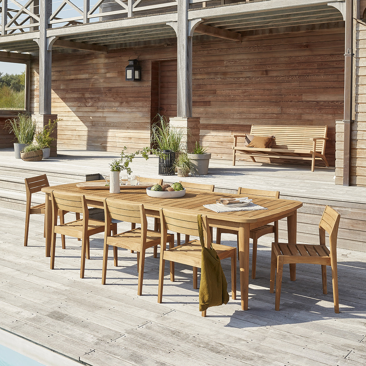 HORTENSE - Set di mobili da giardino con tavolo allungabile in teak riciclato 10/12 pers.
