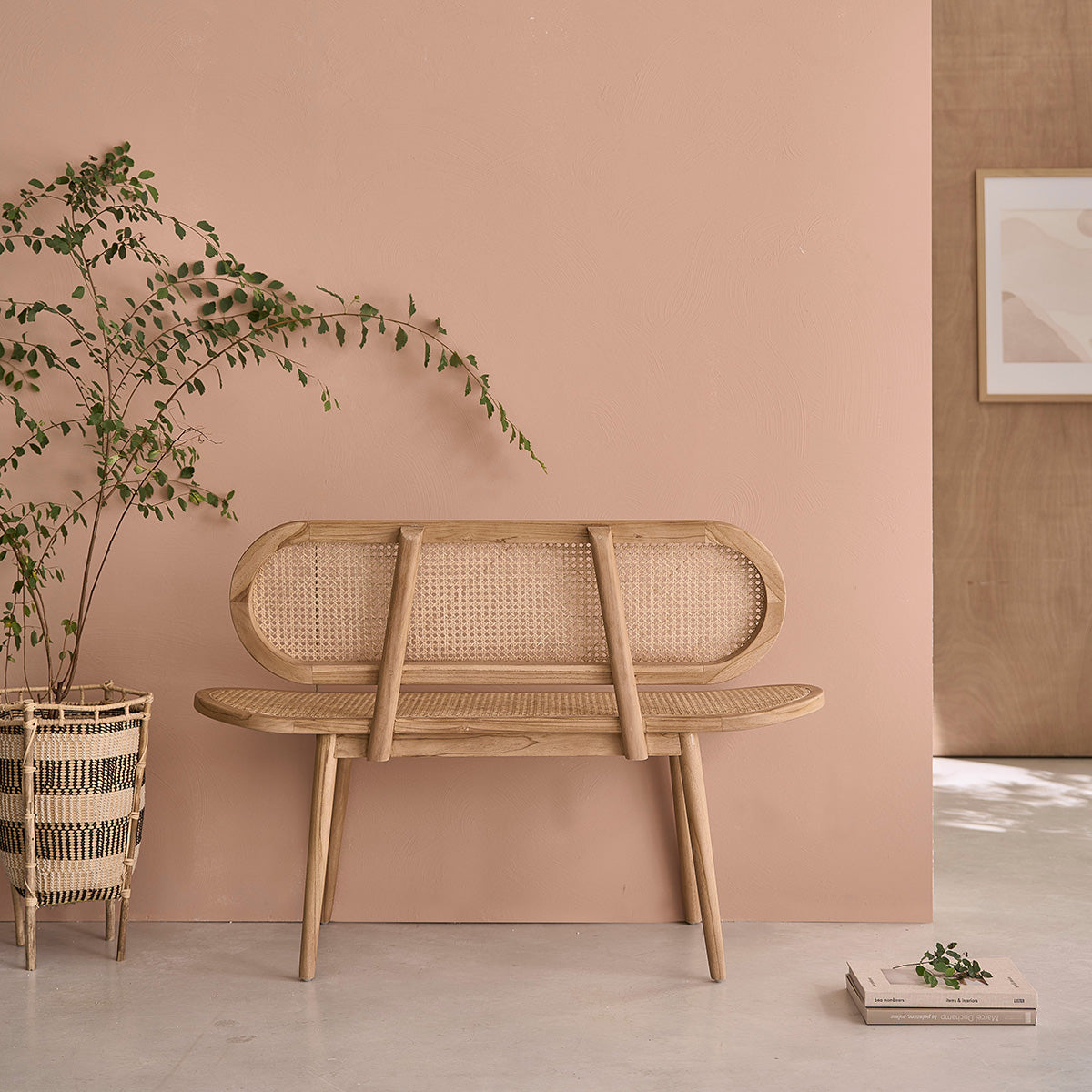 LOÉ - Panchina in teak massello e midollino 120 cm