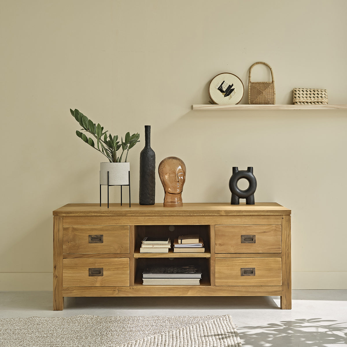 BOSTON - Mobile TV in teak massello 120 cm