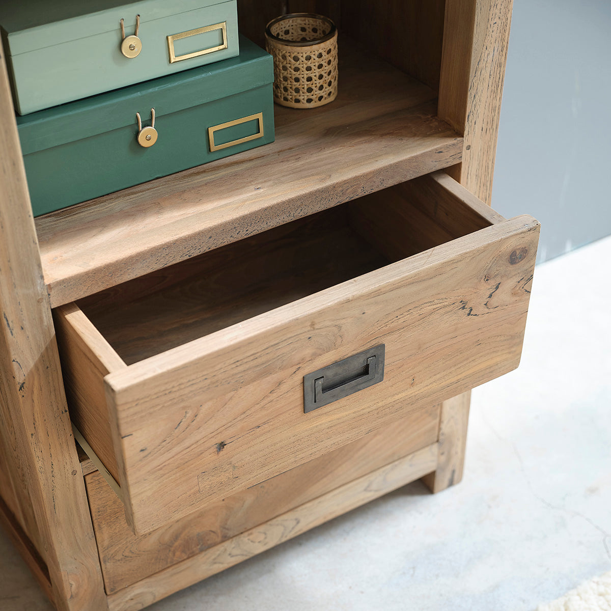 Collezione Cargo in legno massello - Libreria alta in teak massello riciclato, H 220 cm