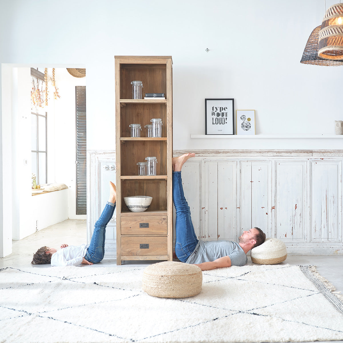 Collezione Cargo in legno massello - Libreria alta in teak massello riciclato, H 220 cm