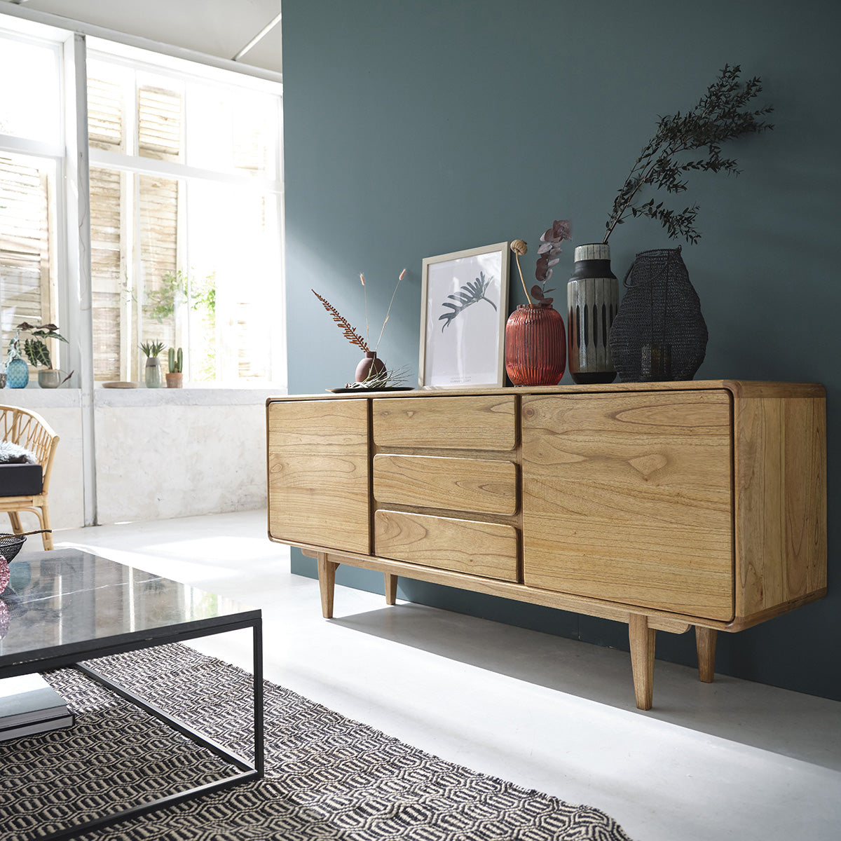 LISON - Cassettiera in mindi massello, 180 cm